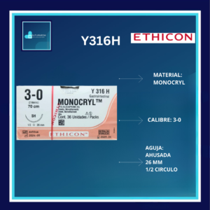 MONOCRYL 3-0 Y316H DOCENA ETHICON